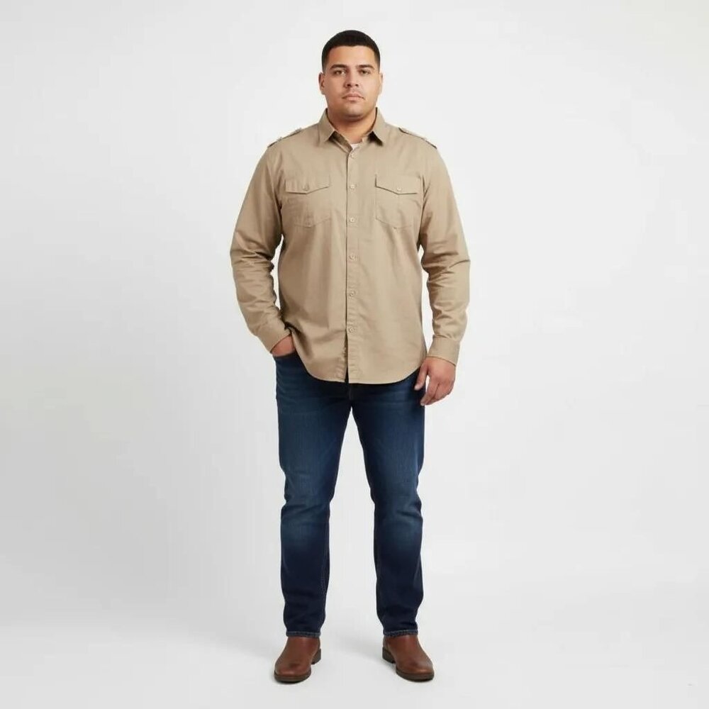 Trust Men’s Beige Casual Button-Down Long Sleeve Khaki Shirt Size 3XL‎